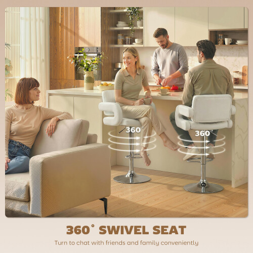 Homcom HOMCOM Bar Stools Adjustable Swivel with Armrest Set of 2 White 2