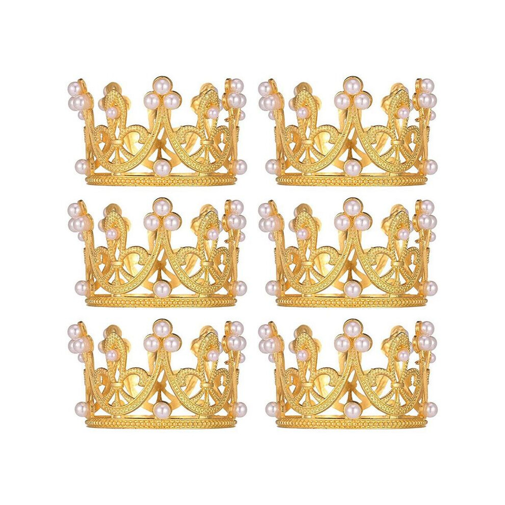 6Pcs Crown Cake Topper Small Crystal Pearl Cupcake Toppers Tiara Small Cupcakes Crown For Wedding Birthday Gold 6031337431056