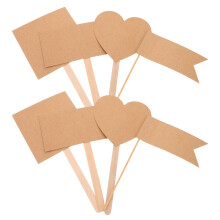 60Pcs Kraft Paper Cake Toppers With Heart Square Rectangle Flag Shapes