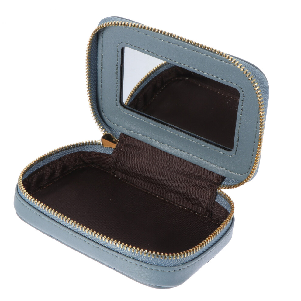 Villcase Blue Portable Cowhide Lipstick Holder With Clear Mirror For Women