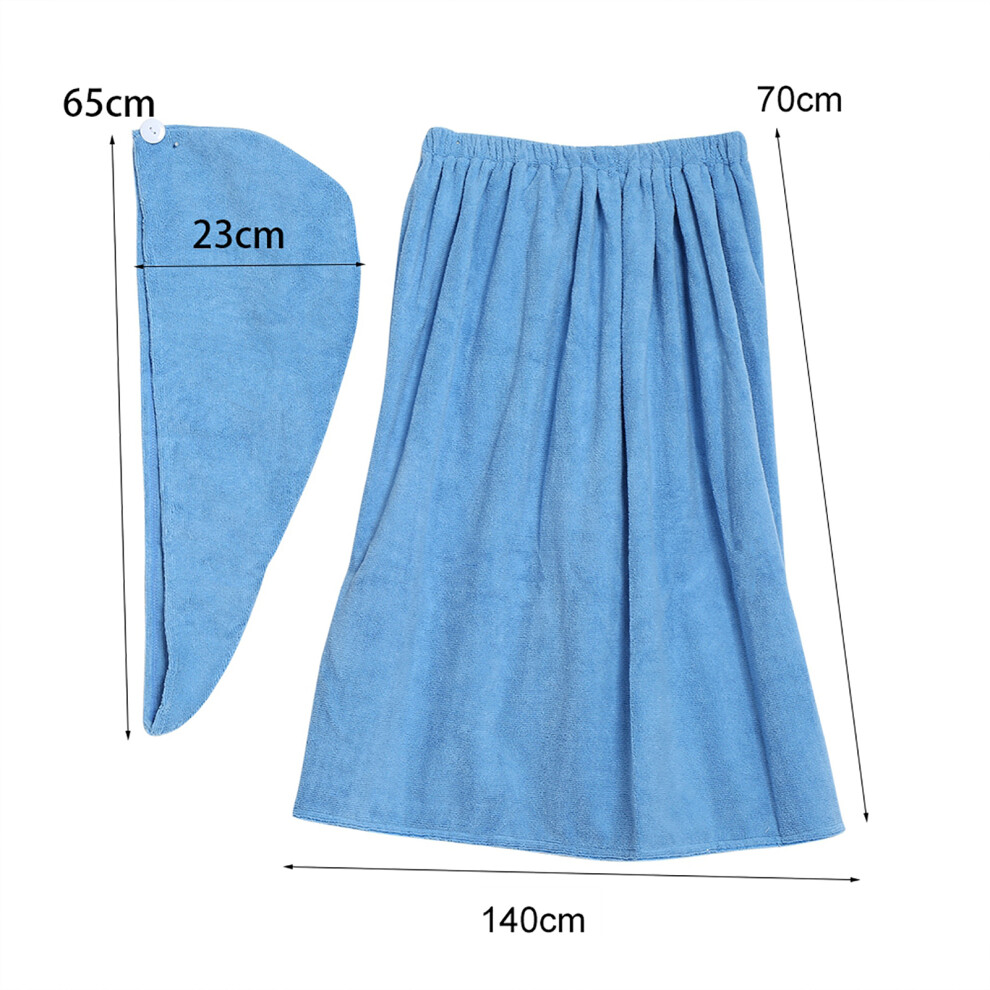 Women Soft Spa Towel Wrap Set Blue