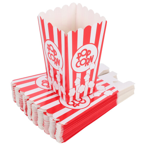 24Pcs Red Paper Popcorn Buckets Durable Snack Containers for Parties