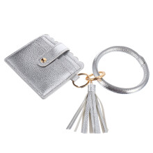 PU Leren Dames Portemonnee Wristlet Tassel Zilveren Handtas