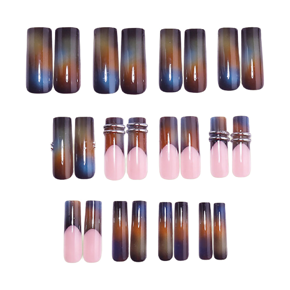 Zhouq-Outdoors 24Pcs Glossy French False Nails Long Party Wear