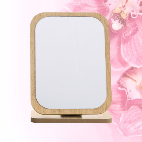 1Pc Beige Wooden Foldable Makeup Mirror Large Surface Desktop Mirror 2