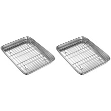 2Ensemble 10 Pouces Plateau de Four Grille-Pain et Ensemble de Rack, Petit Acier Inoxydable la PoĂŞle Ă Frire avec Support de Refroidissement,