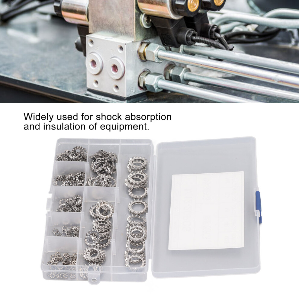 300 Pcs M2.5-M12 External Tooth Washers Stainless