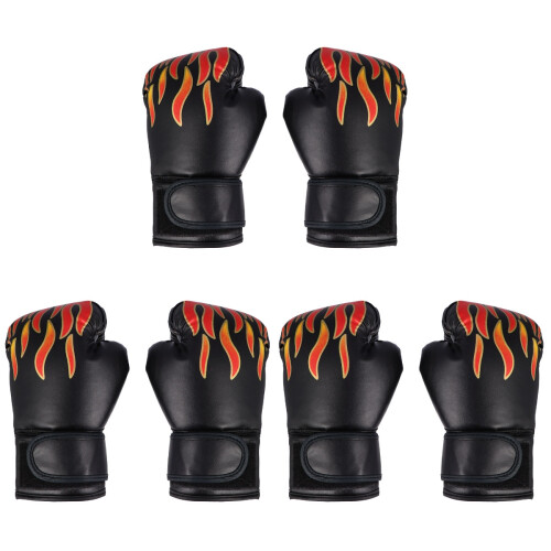 3Pcs Children Pu Boxing Gloves And Mitts Flame Pattern 1