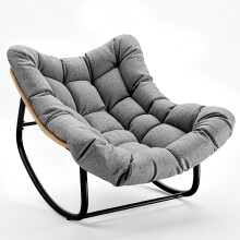 Rattan Rocking Chair Metal Frame Outdoor Grey