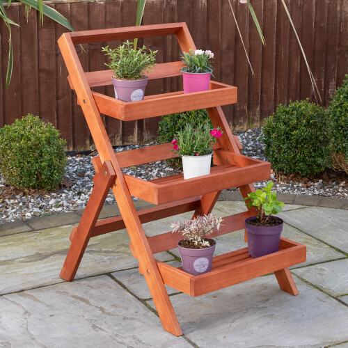 Samuel Alexander Outdoor 3 Tier Wooden Foldable Plant Display Stand