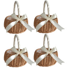 4X Woven Flower Basket Rattan Storage Basket Flower Girl Hand Basket Handmade Flower Basket with Bow, S