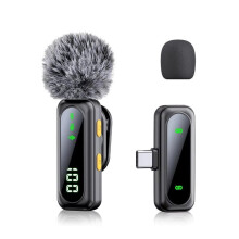 Professional Wireless Lavalier Microphone System with Noise Reduction LED Power Display for Live Streaming Vlog A