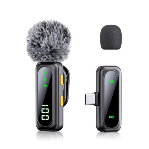 Professional Wireless Lavalier Microphone System with  Noise Reduction LED Power Display for Live Streaming Vlog A