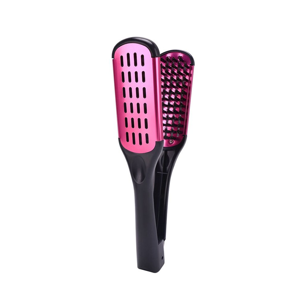 Tlily Red Boar Bristle Double Sided Brush Comb Clamp Anti-Static Hair Straightener Tool Comb Hair Splint Comb, Rose