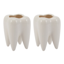 2X Zahnform Weisse Keramik Blumentopf Modernes Design Pflanzgefaess Zaehne Modell  Desktop Topf Kreative Geschenk (Ohne Pflanzen)