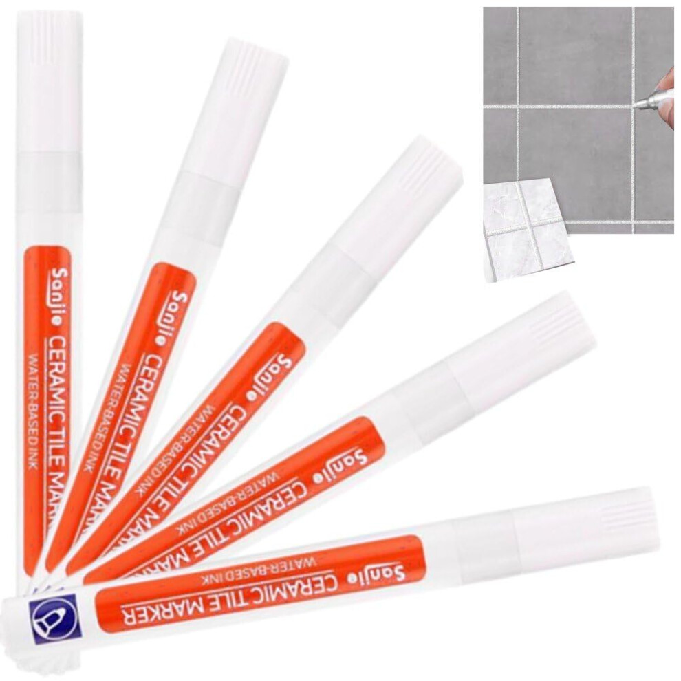 5Pcs White Grout Pen Set For Tiles, Precise Grout Restoration Marker For Bathroom And Kitchen 9169991309088