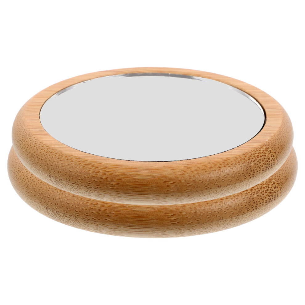 Inoomp 2Pcs Lightweight Wooden Portable Mirror Compact Round Makeup Handheld
