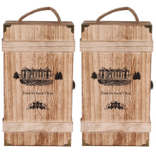 2X Vintage Wood 2 Red Wine Bottle Box Carrier Crate Case Storage Carrying Display Holder Birthday Party Christmas Gift