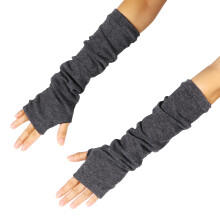 Dark Grey Warm Knitted Winter Fingerless Long Gloves Arm Sleeves
