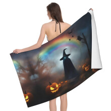 Halloween Bath Towel Quick Dry Large 52x32 Ghost Witch Hat Rainbow Design Soft and Absorbent
