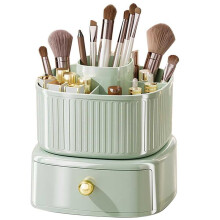 360 Roterende Make- Organizer, Grote Capaciteit, Draaiende Cosmetische Organizer met 5 Sleuven en 1 Lade, Houder voor Make-Upborstels,A