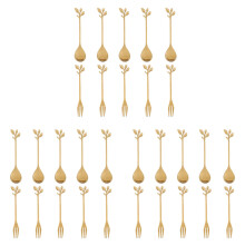 15Spoon + 15Forks Edelstahlblatt Kaffee KuchenlöFfel Gabel DessertlöFfel, Rühren TeelöFfel Set Golden