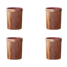 4X Retro Wood Grain Trash Can Household Living Room Kitchen Trash Can