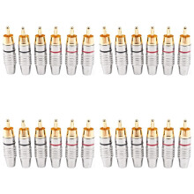 RCA Male Plug Adapter, Audio Phono Gold Plated Solder Connector,Hi End - 24-Pack,Silver