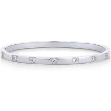 (6.5 Inches, White Gold) KOUYI 14K Gold Plated Love Bangle Bracelets for Women | Waterproof Stainless Steel Cubic Zirconia Hinged Bracelet Dupe