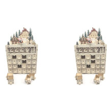 2X Hölzerner Weihnachts Advent Kalender Countdown zu Weihnachten LED Feiertag Dekoration 24 Schubladen mit LED Licht