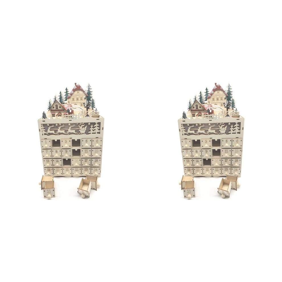 2X Wooden Christmas Advent Calendar Countdown To Christmas Led Holiday Decoration 24 Drawers With Led Light 6031995480151