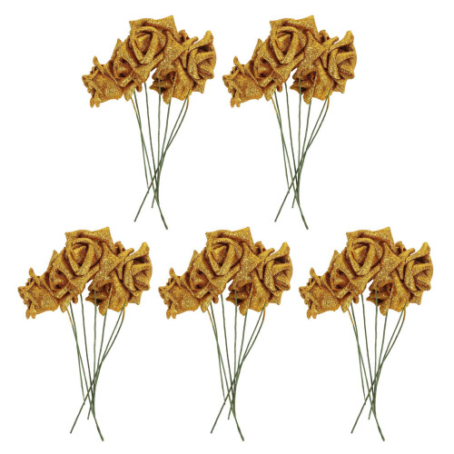 35Pcs Foam Glitter Artificial Rose Decor, Gold 1