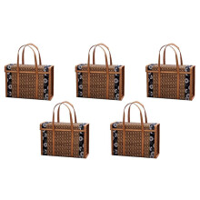 5X Picknick Geweven Mand Rieten Opbergtas Handvat Gevouwen Fruit Winkelen Voedsel Handvat Rotan Gras Opvouwbare Bamboe Mand