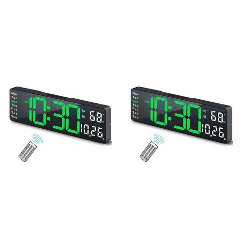 2pcs 13Inch Large Display LED Digital Wall Clock Remote Control Table Alarm Clock Date Week Timer A