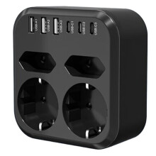 10-in-1 3500-W-EU-Steckerleiste mit 4 AC-Steckdosen, 6 USB-Anschlüssen, 17-W-Schnellladefunktion, 7 Sicherheitssystem-Steckdosenverlängerung für