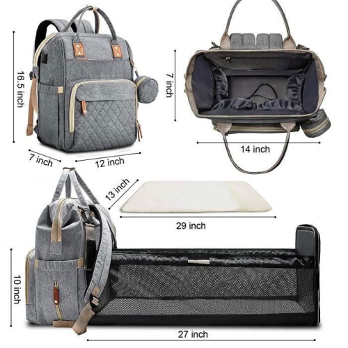 Babywindelrucksack mit Wickelunterlage (Dunkelgrau) 2