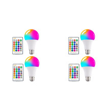 4x Farbwechselnde Glühbirne mit Fernbedienung, 16 Farben, Mehrfarbiges RGB-Flutlicht, 15 W, E27, Dimmbare LED-Glühbirne