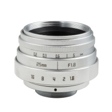 Lente CCTV APS-C de 25 mm F/1.8 Plateada para Cámara Sin Espejo. Lente de Cámara Plateada de 25 mm F/1.8 para Cámaras Sin Espejo con C.