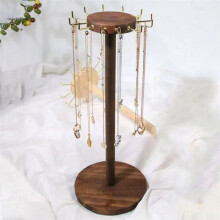 Wooden Necklace Display Rack with 12 Hooks, Round Wooden Jewelry Display Rack, Necklace Pendant Earring Storage Rack.