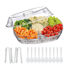 Chilled Serving Platters,Chilled Veggie Tray with Lid,Ice Serving Platters and Trays Cold Travel,Fruit Ice Serving Tray