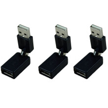 3X Schwarz USB 2.0 Maennlich zu USB Weiblich 360 Grad Drehwinkel Winkel Erweiterung Adapter