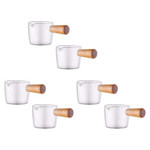 6PCS Transparenter Glasweißer mit Holzgriff, -Kaffee-Milchweißer-Krug. 100Ml