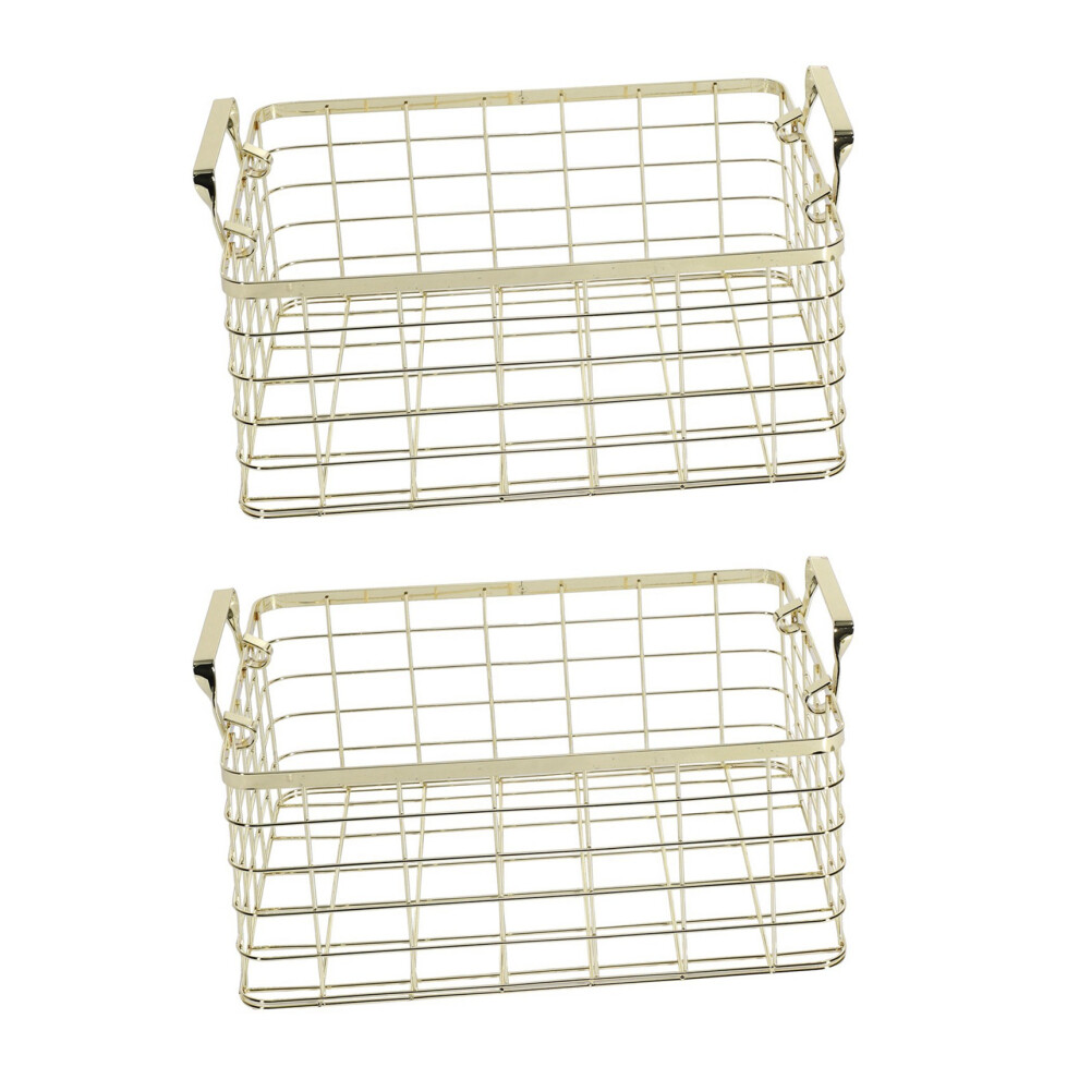 2X Metal Storage Basket Chic Nordic Handmade Iron Net Table Shelves Basket Bath Clothes Cosmetics Storage Basket- Gold 4713992805022