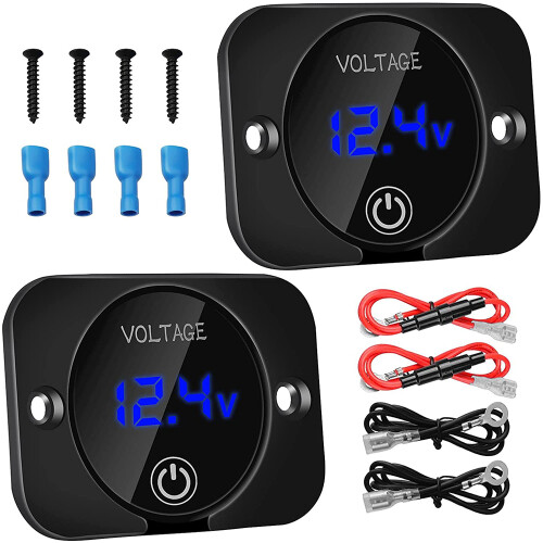 2 Pack LED Digital Voltmeter with Contact , 12V 24V Car Voltmeter LED Digital Display Waterproof Voltmeter Panel