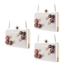 3X Fashion Women Leather Evening Bag Dinner Party Lady Wedding Flower Clutch Purse(White)