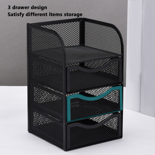 3-Drawer Metal Mesh Desk Organizer - Black 2