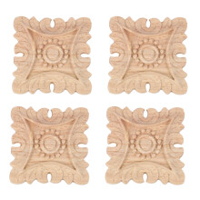 4X Applique Onlay de Coin Sculpté Bois Vintage Non Peint Décoration de Porte de Cabinet de Mur de Meubles de Maison de Fond de Cadre
