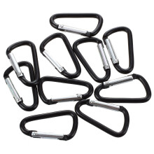 10pzs Gancho Mosqueton Cadena de llave de cierre de presion de aleacion de aluminio en forma de D negro