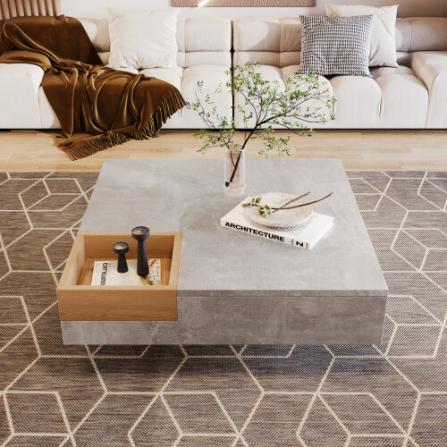 (72x72x30cm, cement grey) coffee table, side table with removable storage box 1