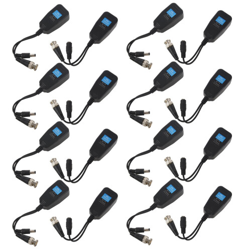 HD-CVI/TVI/AHD Passive Video Balun with Power Connector and RJ45 CAT5 Data Transmitter 8 Pair